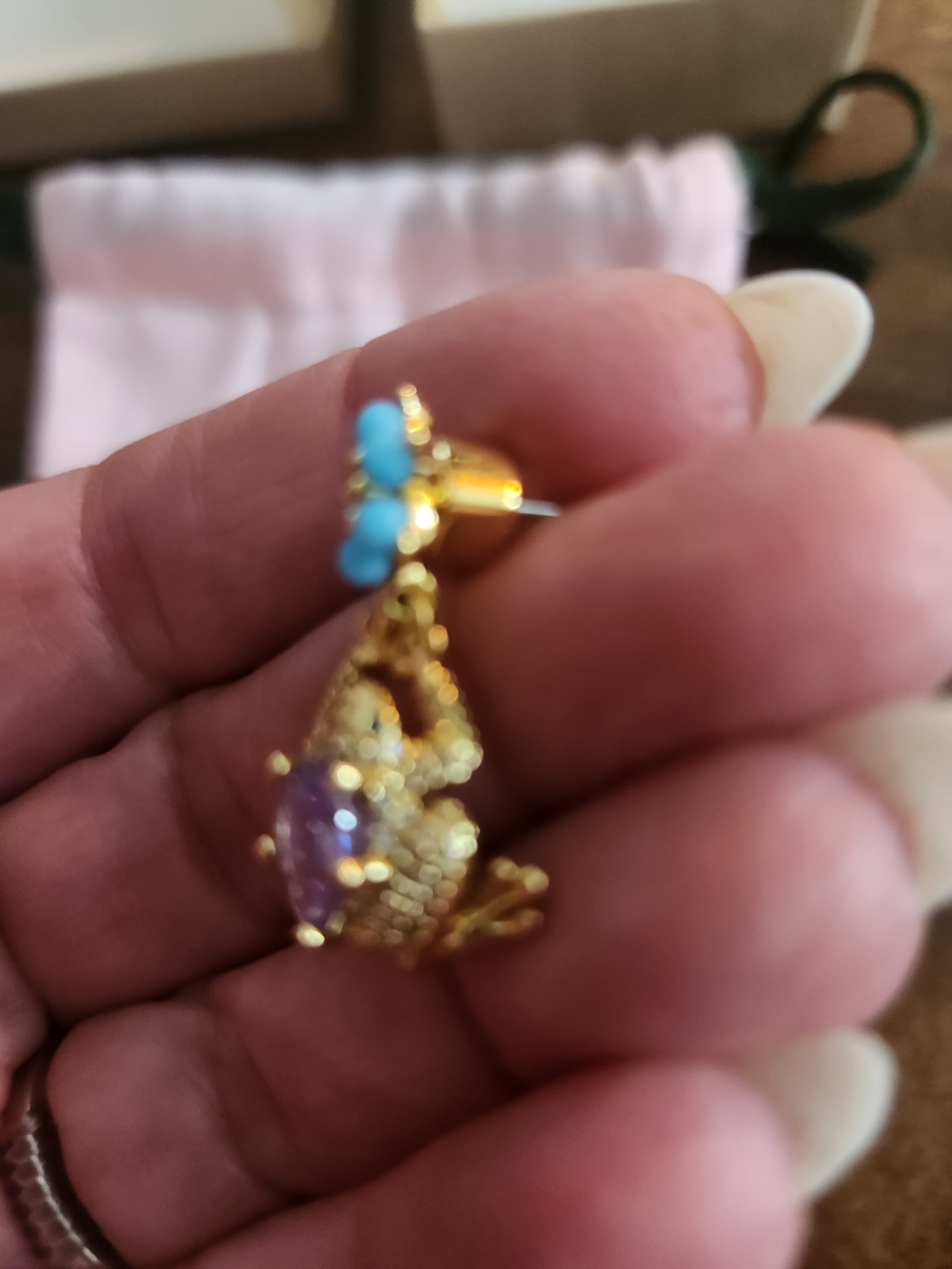 kate spade Gold Frog Earrings with Turquoise, Purple & Light Green Accents - Picture 7 of 8